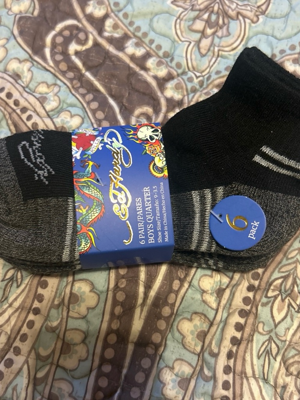 Ed Hardy Boys Low-Cut Athletic Socks in Black and Gray - 6 Pack